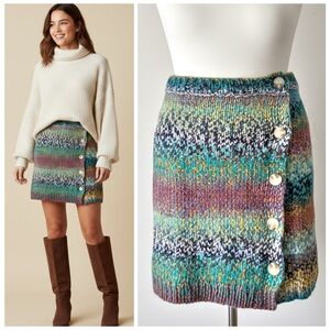 NIA Aspen Teal Rainbow Striped Sweater Skirt Boho Cozy Cabincore Size Small